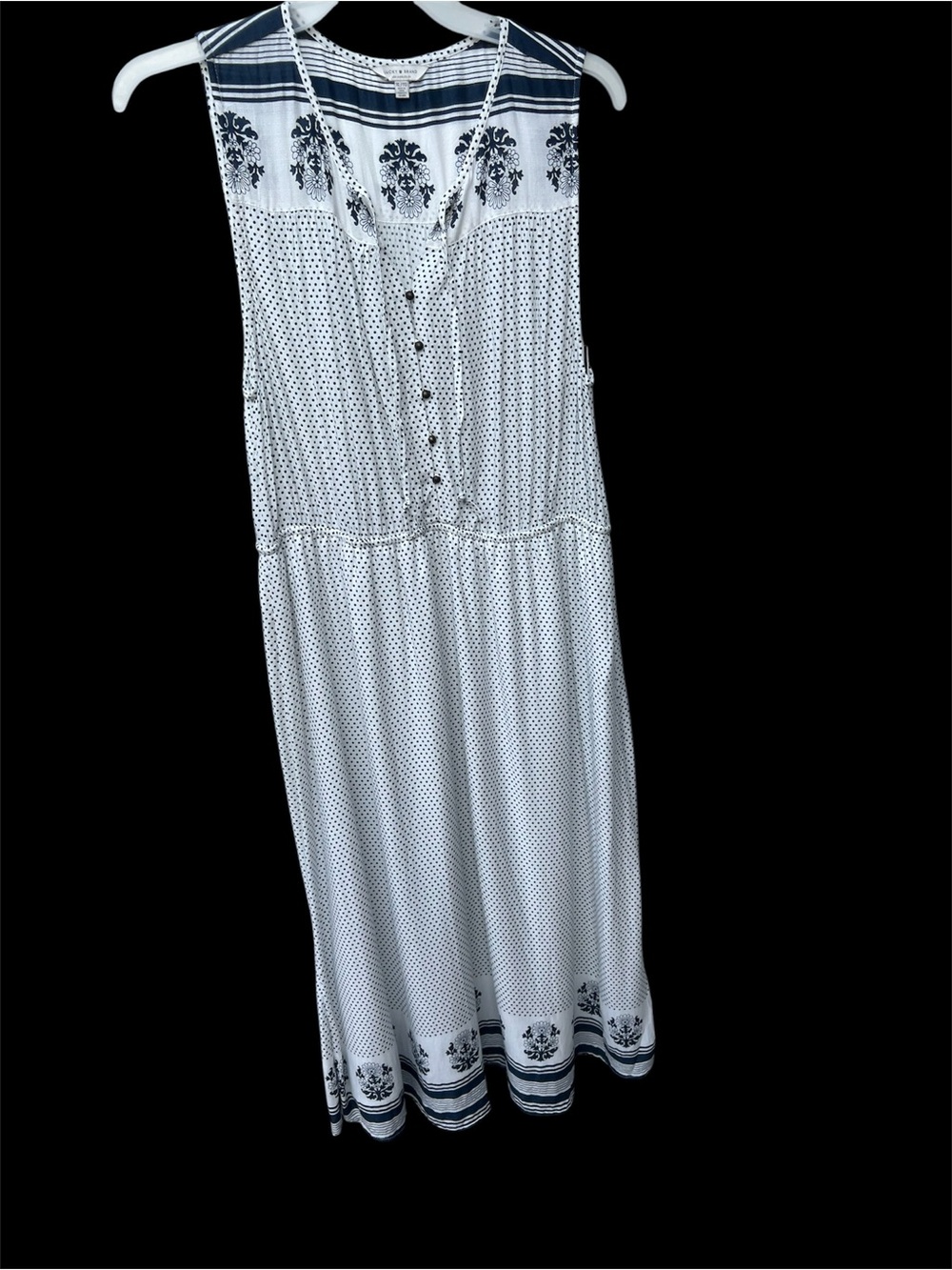 Lucky Brand White and Navy Sleeveless Midi Dress